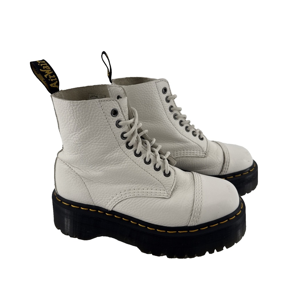 Dr.‎ Martens Sinclair Combat Boots Women 7 White Milled Nappa Leather Platform